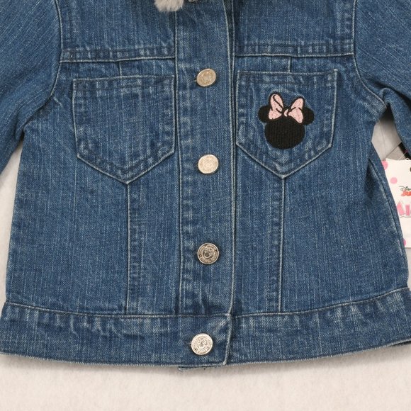 Disney Minnie Mouse Jacket Toddler Girls Faux Fur Trim Long Sleeve Denim Blue 2T - Picture 5 of 7
